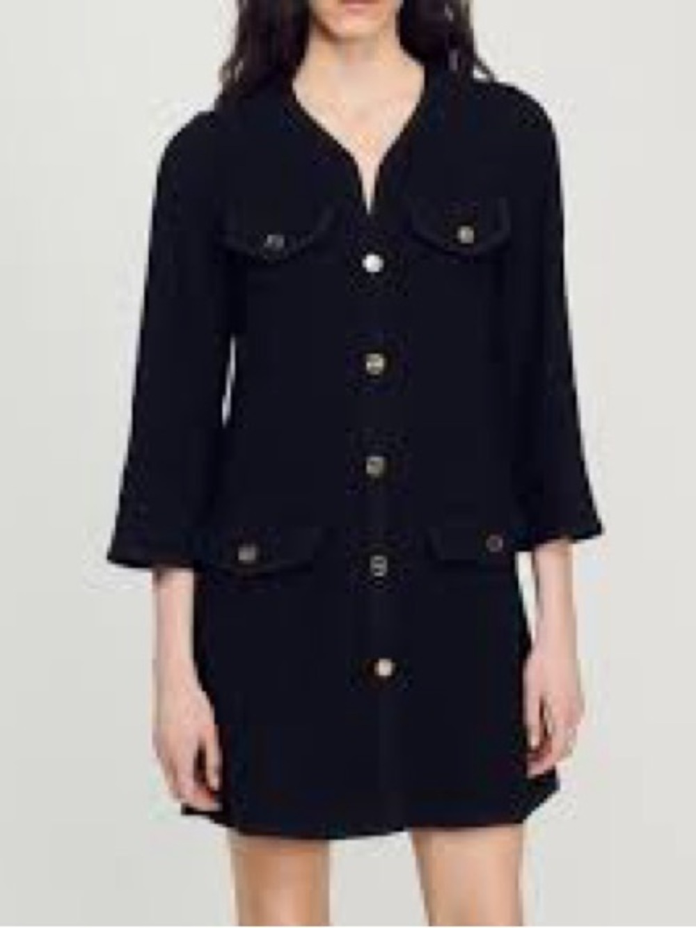 Sandro Black Button-Front Mini Dress